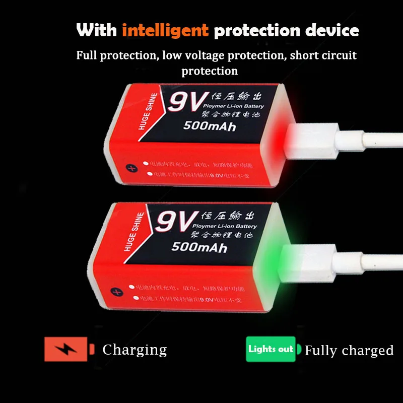 6 шт 9V 500mAh usb литий полимерный литиевый перезаряжаемый аккумулятор для мультиметр