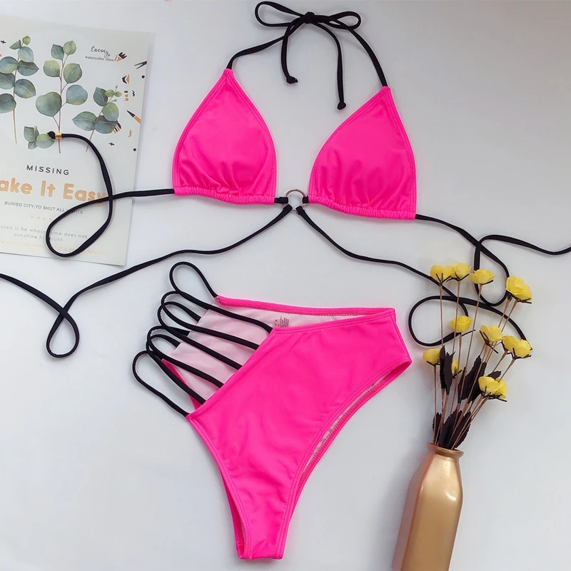 

Sexy Hollow Out Bikini Women Swimwear High Waist Swimsuit 2020 Deep V Bikini Set Brazilian Bathing Suit Beachwear Swimming Suit