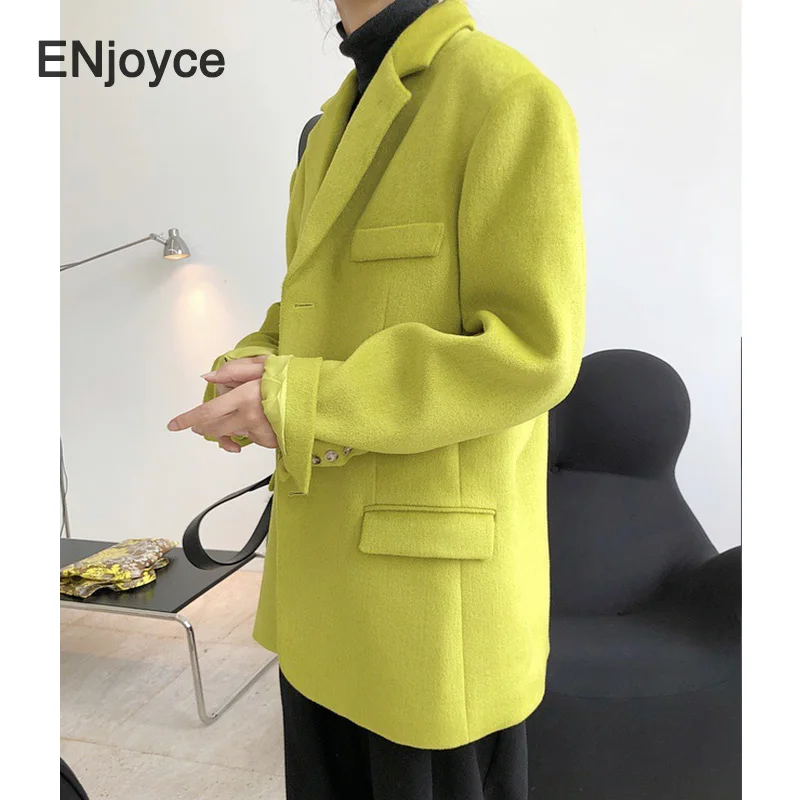 Костюм женский шерстяной в клетку винтажный пиджак стиле оверсайз ретро с