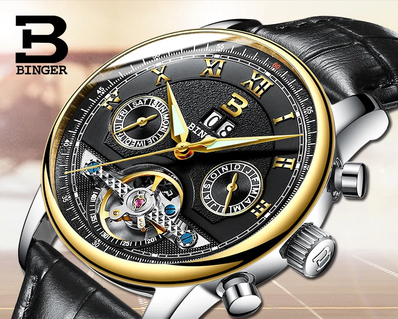 Часы relojes hombre BINGER мужские люксовый бренд автоматические механические деловые