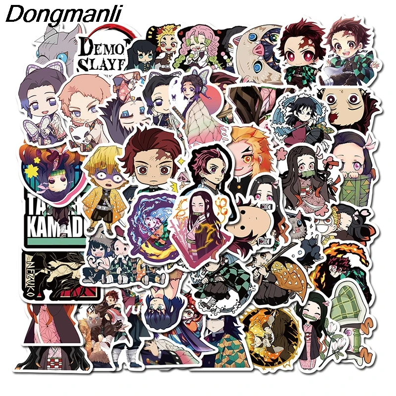 

K1893 50pcs Demon Slayer Kimetsu No Yaiba Anime Stickers Waterproof Skateboard Luggage Suitcase Motorcycle Stickers Kids Toys