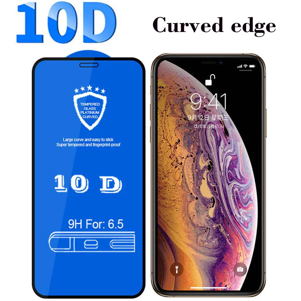 100Pcs/Lot 10D Tempered Glass Film For iPhone 11Pro 12 13 Pro Max XR X XS MAX 6 7 8 Glass Explosion-Proof Screen Protector Film