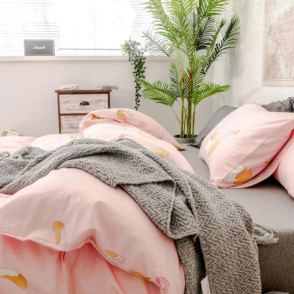 Постельные принадлежности персикового и розового цвета с принтом кота 100% хлопок