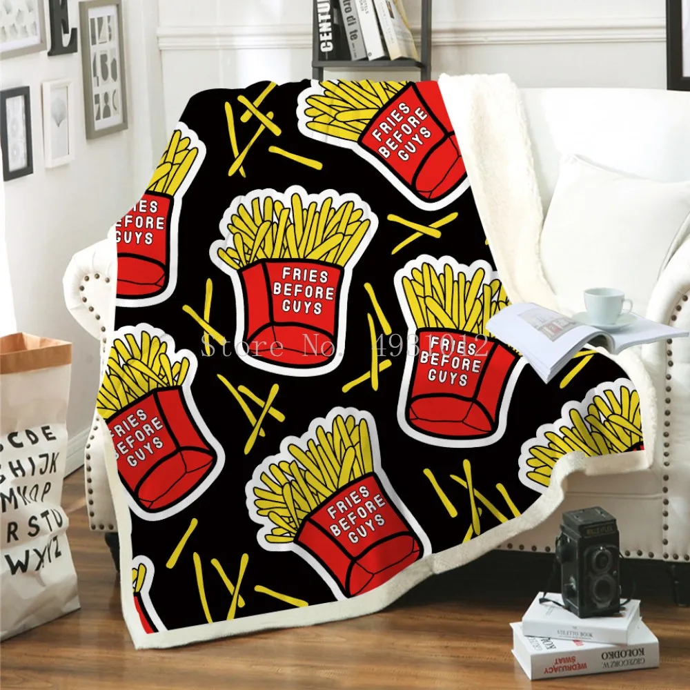 

Delicious Burger fries food print fleece blanket Double-layer thicken warm soft comfortable Child Adult Baby Bed Blanket Gift