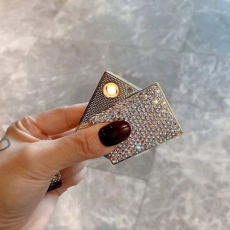 

Mini Crystals Lighter USB Rechargeable Lighter For Girls Portable Lighter Electronic Smoking Accessories