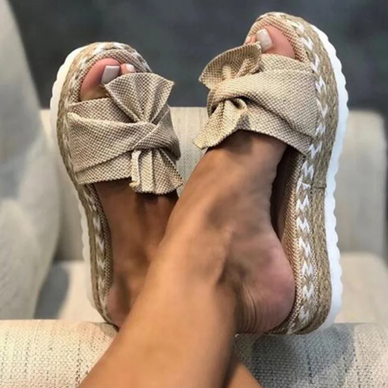 

Womens Bow Tie Flat Sandals Comfort Slides Slip On Flip Flops one Toe Summer Flat Sandals