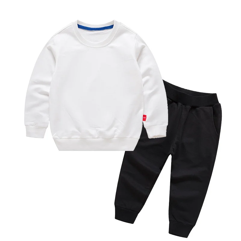 

Children's Casual Sports Pants Sweatshirt 2021 Spring New Solid Color Black Trousers Boys and Girls Two-piece Suit 7060