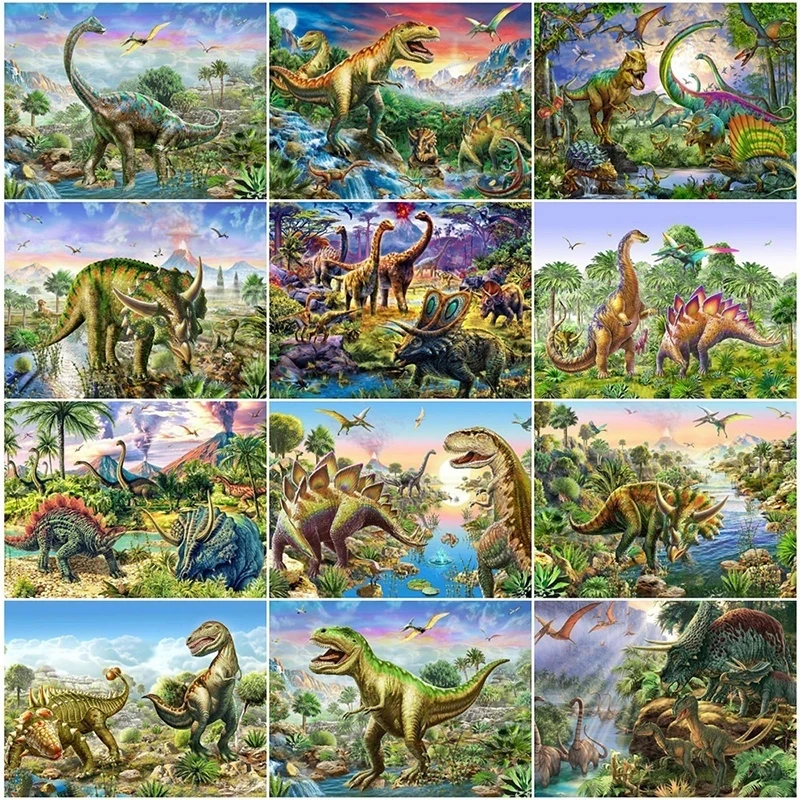 

5D Diy Diamond Embroidery Painting Dinosaur Full Square Round Rhinestone Animals Mosaic Cross Stitch Wall Art Pictures
