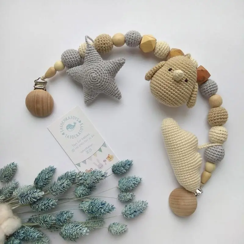 

Handmade Crochet Cotton Rabbit Bird Star Clouds DIY Baby Pacifier Chain Accessories Infant Newborns Teether Toy Gifts