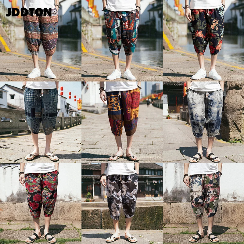 Мужские Винтажные штаны шаровары JDDTON хлопково льняные повседневные свободные