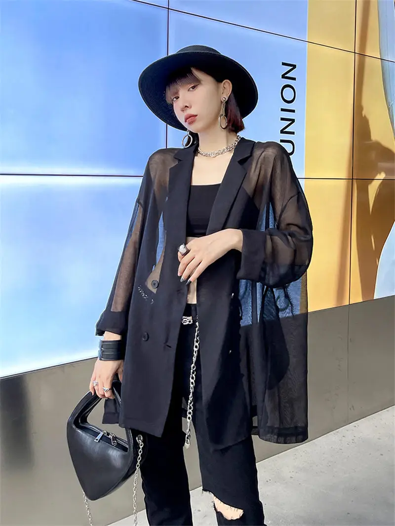 

Черная Солнцезащитная одежда для женщин 2021 Новинка Летнее тонкое пальто с защитой от ультрафиолета Свободный дышащий солнцезащитный костю...