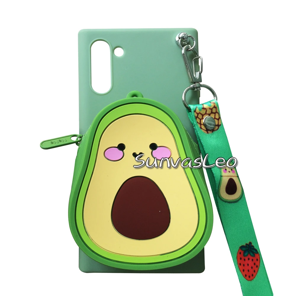 Avocado 3D кошелек для samsung Galaxy Note 10/Note 10 Plus, мягкий силиконовый чехол с изображением животных из мультфильма, чехол-кошелек, чехол для телефона с цепочкой и кабелем - Цвет: Avocado