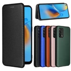 Чехол-книжка для OPPO A74, кожа, углеродное волокно, с отделением для карт