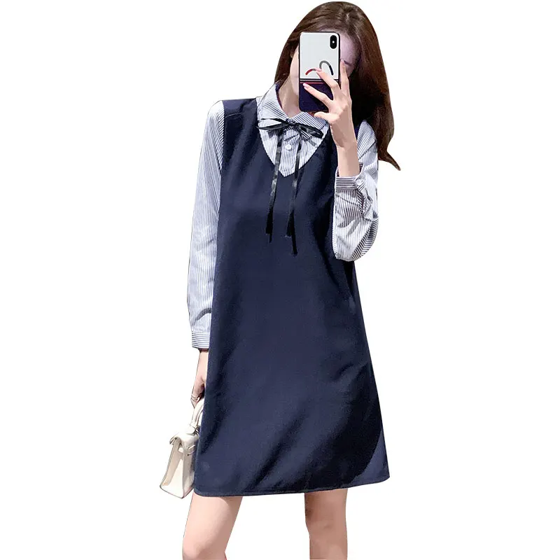 

Knoyeer Lady's High Street Dresses Striped Sleeve Mini Dress women's clothing autumn winter woman 2021 Contrast color Vestidos