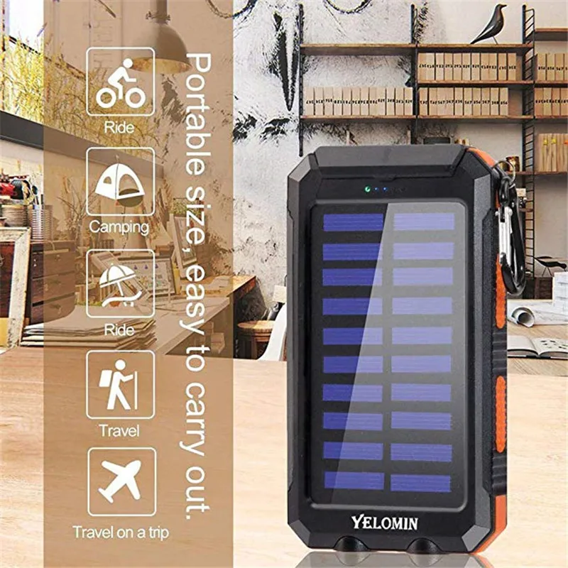 Портативное водонепроницаемое портативное зарядное устройство на солнечной