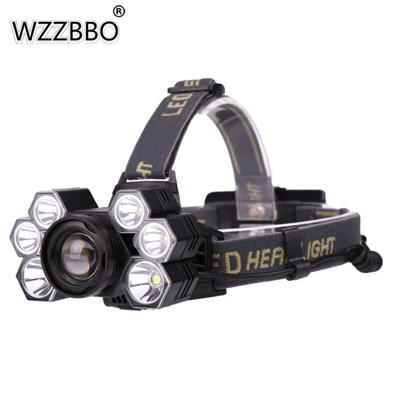 

7LED Zoom Long Shot T6 Strong Headlight USB Charging 7 Headlight T6+XPE Fishing Headlight By 18650 Battery