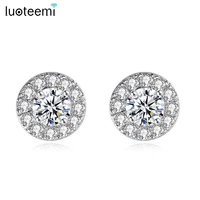 luoteemi simple round stud earring for women cubic zirconia korean fashion silver color jewelry 2021 wholesale dropshipping