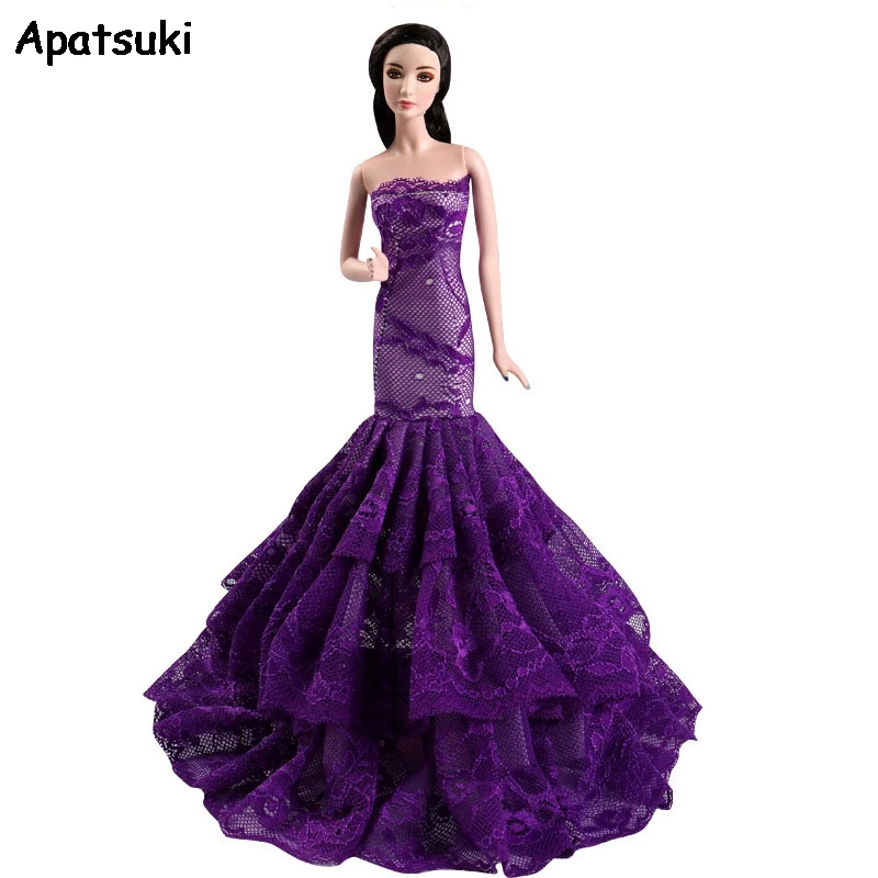 

Purple Wedding Dress Lace Fishtail Outfits for Barbie Doll Clothes Party Gown Clothing Handmade Kids DIY Toys for Children 1:6