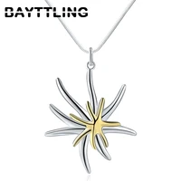 bayttling silver color 18inch link chain golden starfish pendant necklace for woman fashion charm engagement jewelry gift