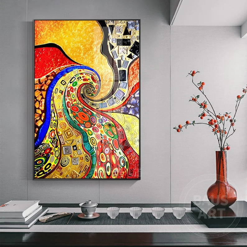 

Abstract Art Modern Gold And Red Geometric Picture Oil Painting