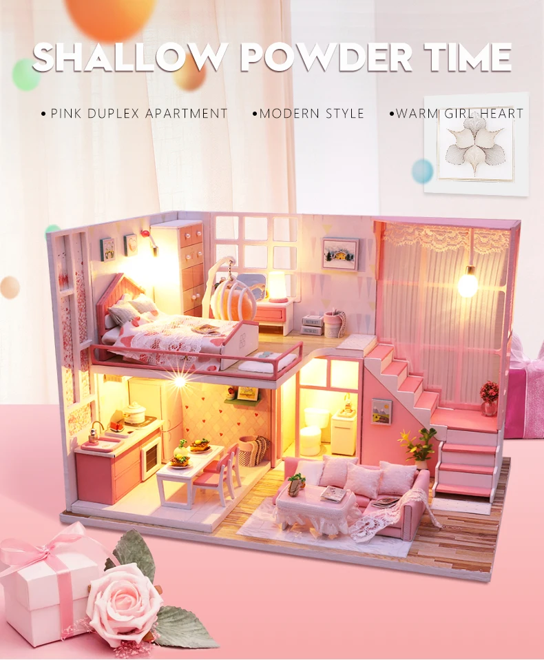 CUTEBEE DIY кукольный домик деревянные кукольные домики Миниатюрный Кукольный дом набор мебели Каса музыка светодиодные игрушки для детей подарок на день рождения M21