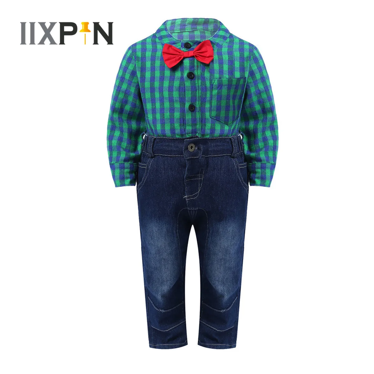 

Комплект детской одежды из 2 предметов для маленьких мальчиков Одежда для джентльмена в клетку с длинными рукавами, с бантом, с проектом гал...