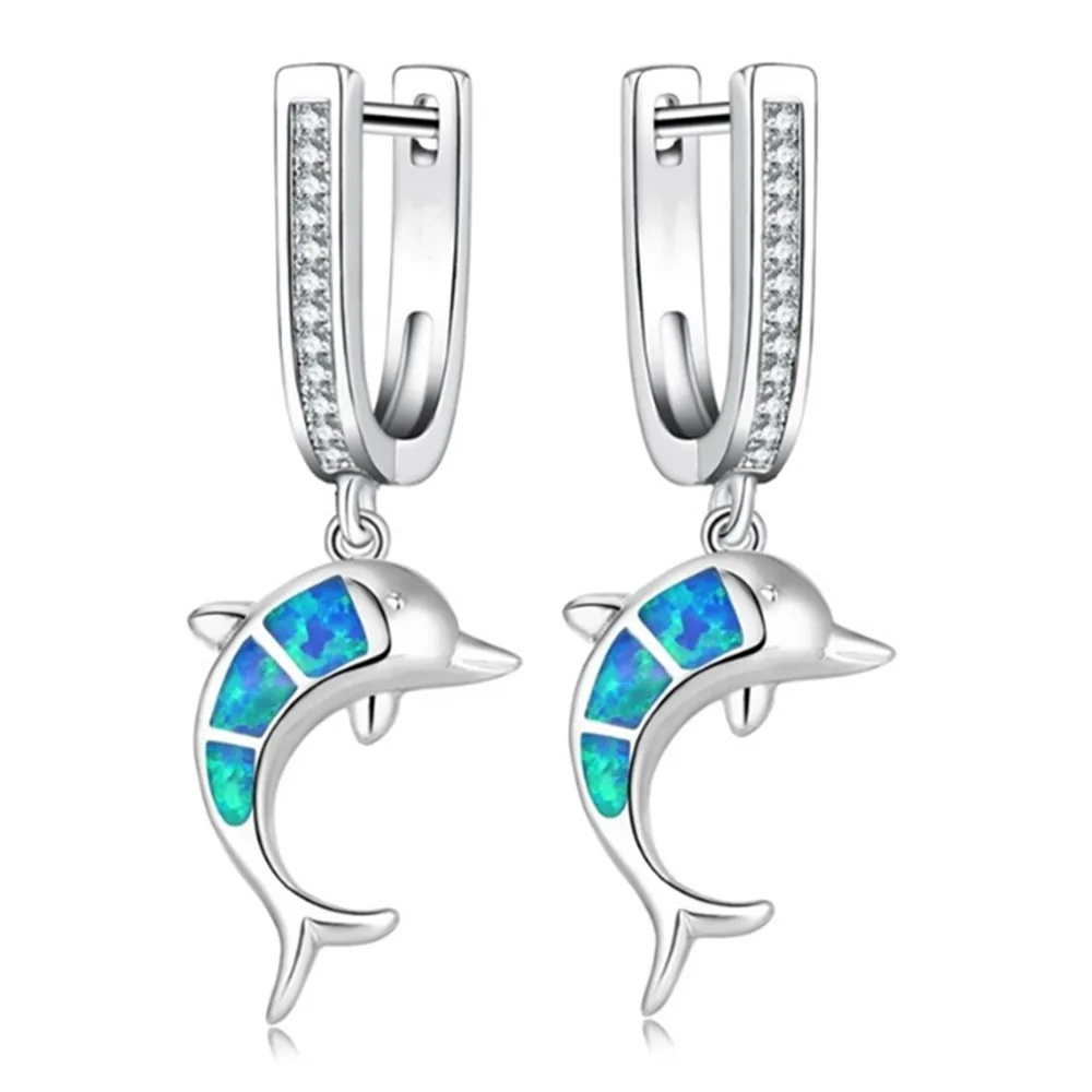 FDLK милые синие серьги с дельфином имитация огненного опала модные женские