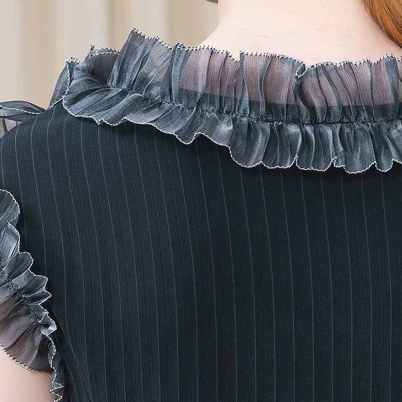 

VOA Silk V-Neck Summer Dress AE111 Black Sleeveless High-waisted Elegant Dresses for Women Party Fashion Clothing