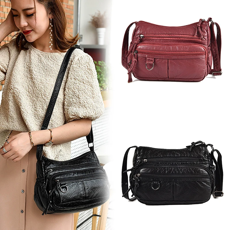 Женская маленькая сумка из ПУ кожи 2 цвета мессенджер множество карманов мягкая