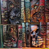monster bookends resin sculpture skull figurines devil statue horror peeping on the bookshelf monster human face decor crafts