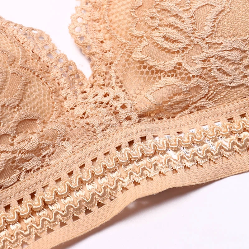 

1/2PCS Women Bralette French Style Lace Bra Girls Triangle Cup Lingerie Deep V Wireless Underwear Soft Thin Seamless Bra