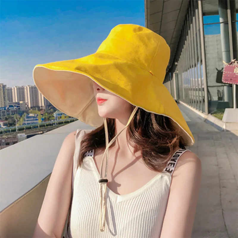 

Bucket Hat Womens 2021 New Casual Bucket Hats Reversible Japanese Wide Brim Wild Sun Hats Ins Adjustable Solid Beach Bucket Hats