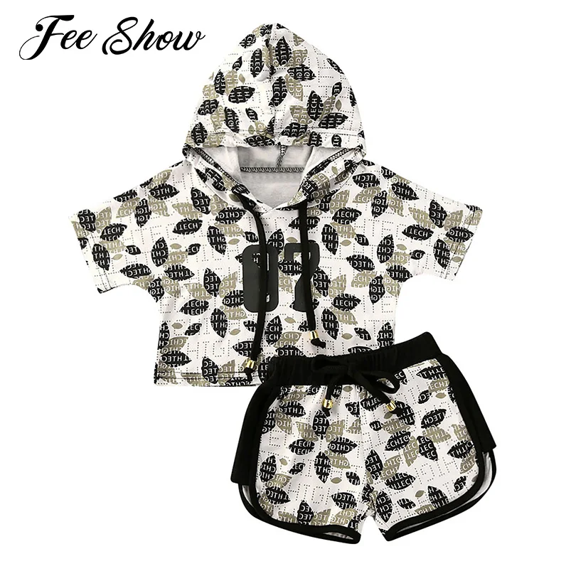 

Toddler Girls 2Pcs Sport Suit Tracksuits Summer Casual Workout Sports Hooded Hoodie Short Sleeve Top and Shorts Set Leisure Wear