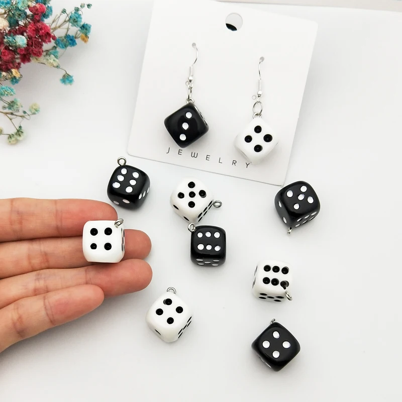 

10pcs/pack 15mm Dice Resin Charms 3D Dice Pendants DIY Craft Fit for Bracelet Earring Key Chains Charms For Jewelry Making Bulk