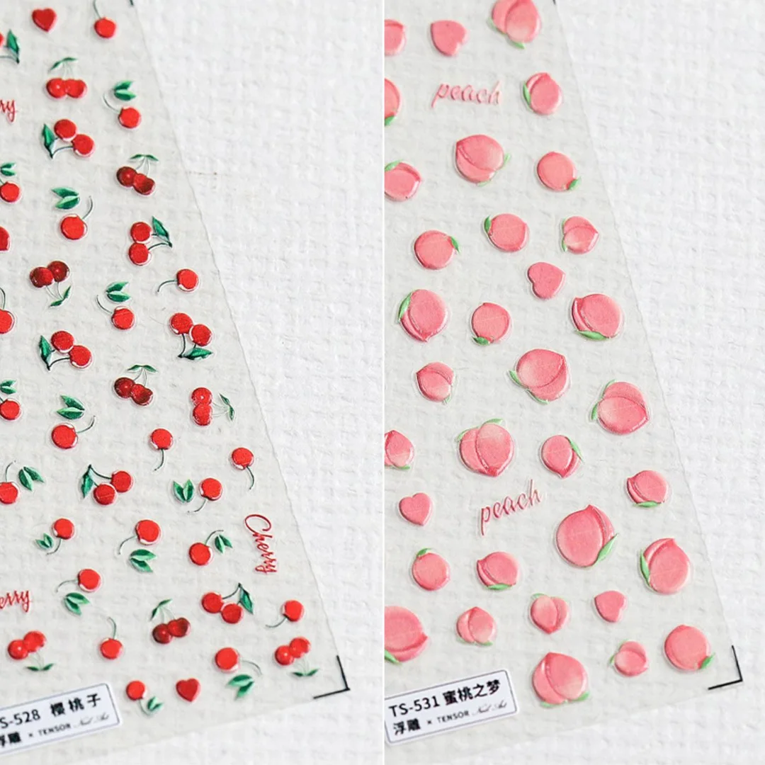 

Beautizon Cherry Peach Fruit Cute Image Quality 3D Engraved Nail Stickers Nail Art Decorations Nail Decals Design