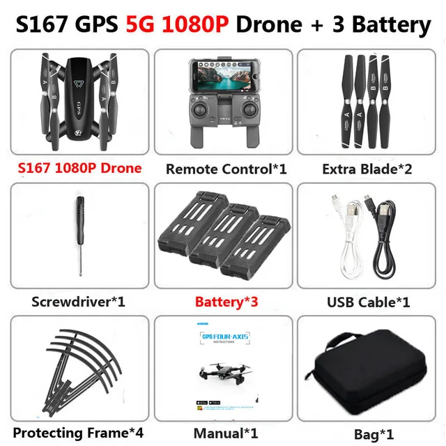 5G 1080P 3B Bag S167 5G Дрон GPS Радиоуправляемый квадрокоптер с камерой 4K wifi FPV Складной Летающий жесты фотографии вертолет для видеосъемки игрушки - Цвет: 5G 1080P 3B Bag