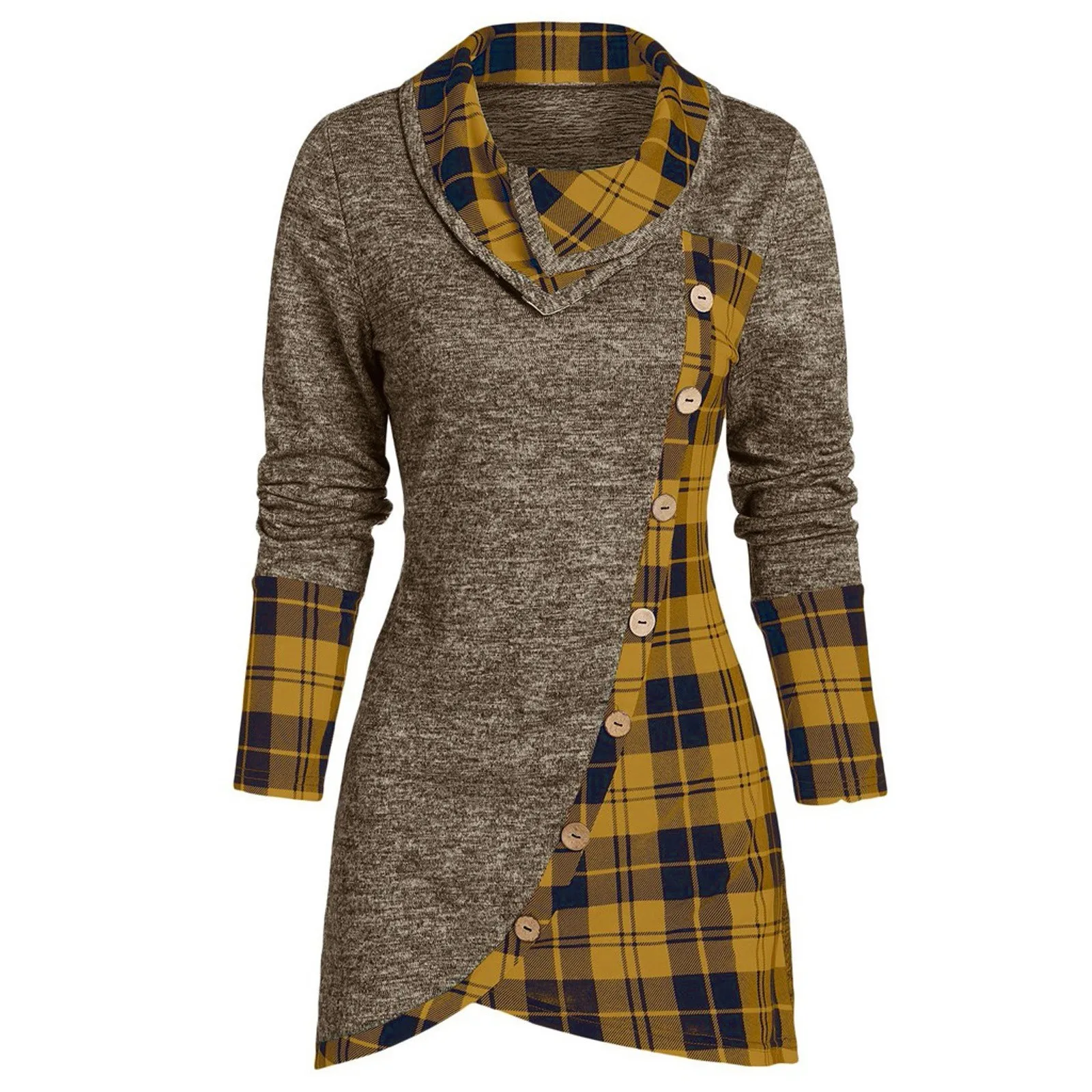 

Blouse Women Winter Jacket Long Sleeve Plaid Turtleneck Tartan Tunic Sweatshirt Pullover Tops Outdoor Overcoat Jackets Coat D4