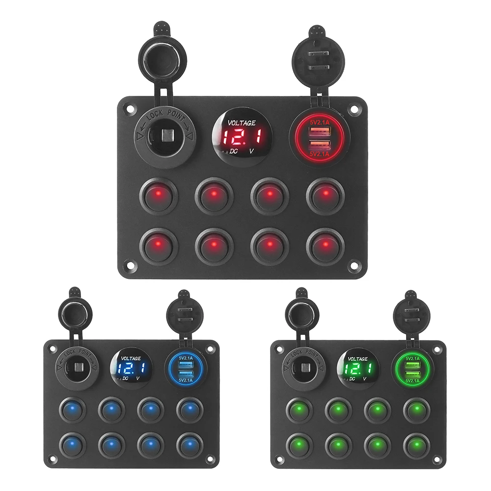 LEEPEE 12-24V 8 Gang Dual USB прикуриватель розетка автоматический выключатель