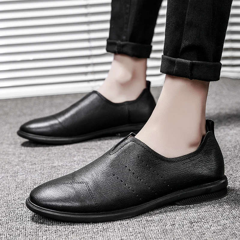 Мужские повседневные туфли из воловьей кожи деловые лоферы однослойные мягкие