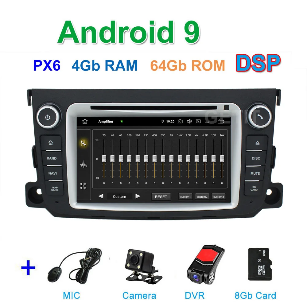 DSP 64G PX6 Android 9 Автомобильный DVD стерео плеер gps для Mercedes/Benz Smart Fortwo 2011- с радио BT WiFi - Цвет: DSP PX6 CAM DVR SD
