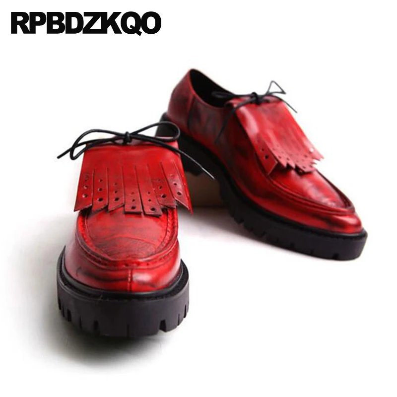 Spring Summer Tassel Nice European Fashion Oxfords Platform Creepers Cow Leather Runway Red Italy Chic Shoes Brand Famous Men | Обувь