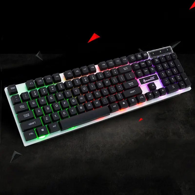 

USB Computer Wired Keyboard Colorful Backlit Game Rainbow Glow Floating Button