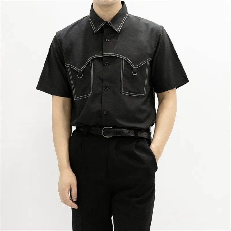 Original homemade men's short-sleeved shirt pressure line circle circle slim shirt  S-6XL!Plus-size tailored men's wear