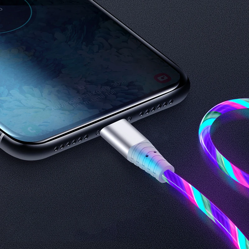 Новый цветной светодиодный светящийся зарядный USB-кабель типа C для Android Micro USB