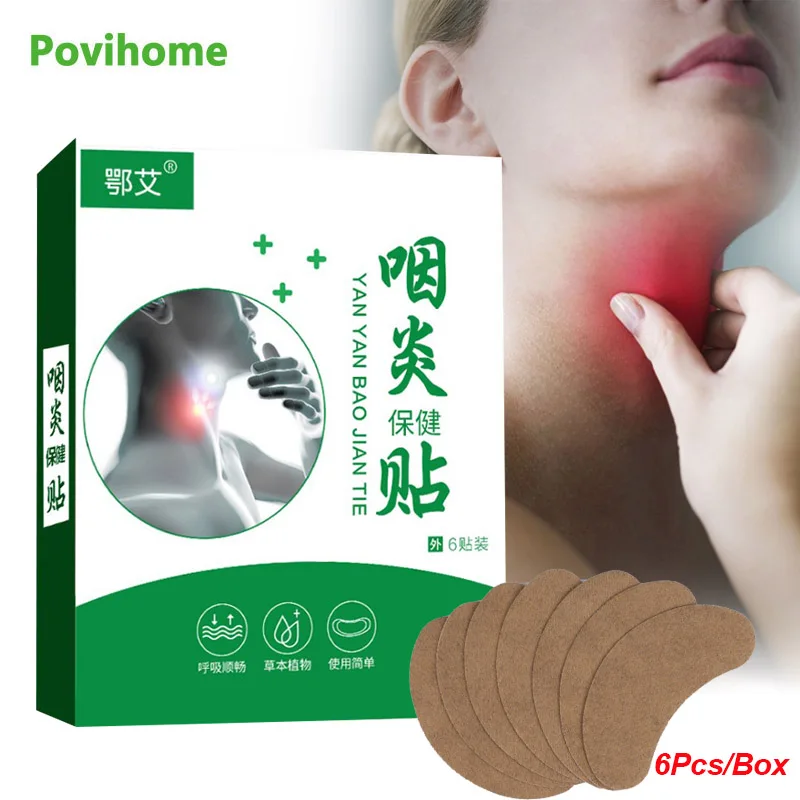 

6Pcs/Box Herbal Pharyngitis Patch Treat Sore Throat Inflammation Chronic Pharyngitis Swelling Pain Relief Throat Care Plaster