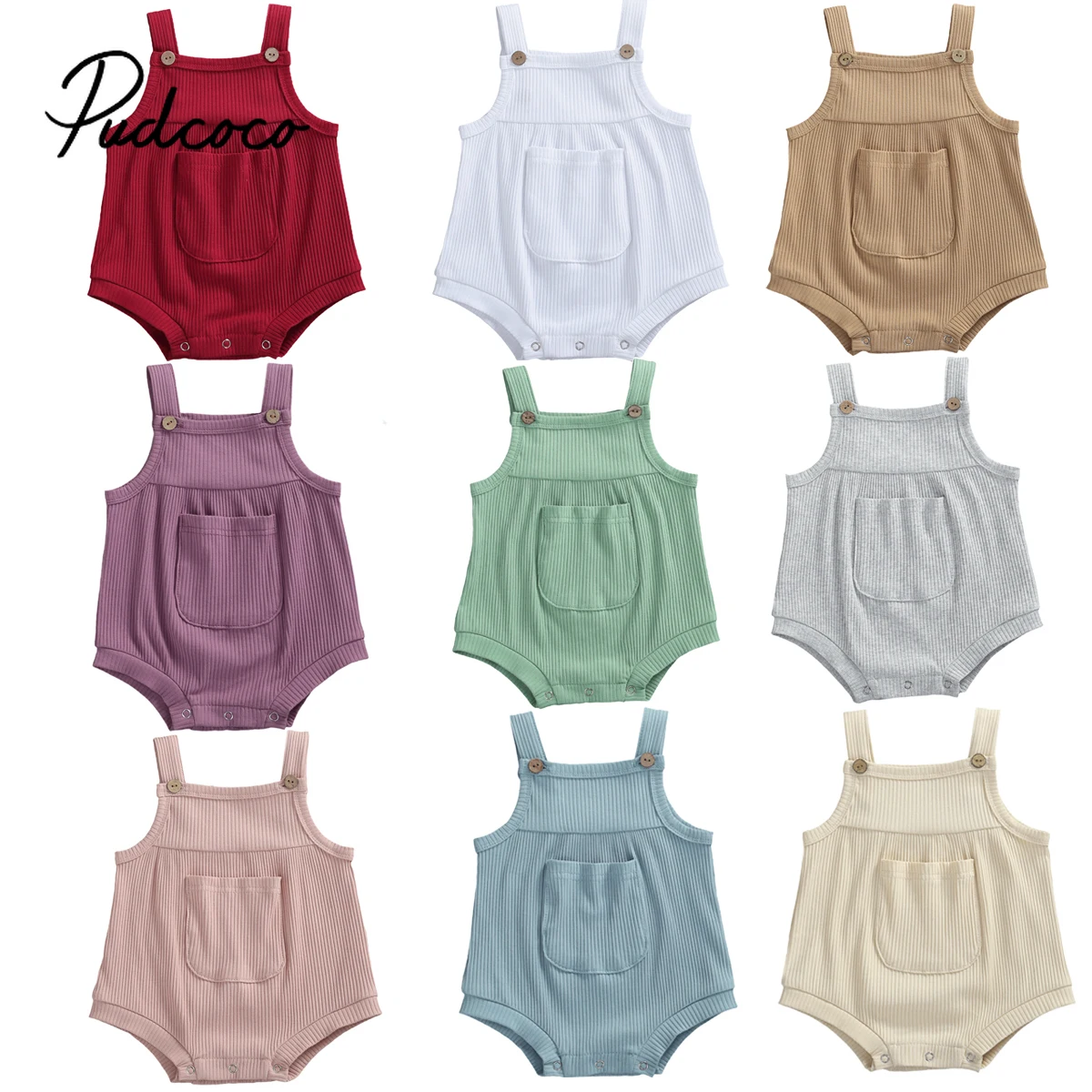 

Infants Solid Ribbed Romper Top Baby Girls Stripes No Sleeves Shoulder Buttons Home Sports Sleeping Cotton Kids Clothes Summer