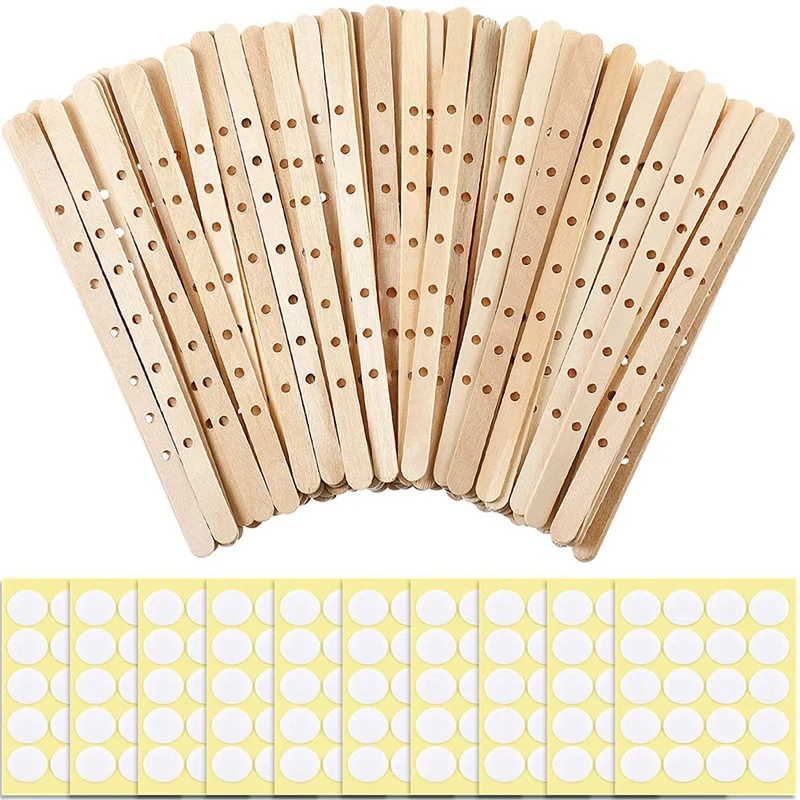 

Wooden Candle Wick Holders and Candle Wick Stickers,Candle Wick Centering Device, Candle Wick Bars for DIY Candle Making