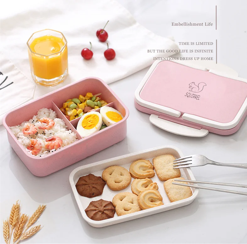Герметичный Ланч-бокс Bento для детей, школьный контейнер для еды, японская коробка бэнто для микроволновой печи, пшеничная соломенная детская коробка для ланча
