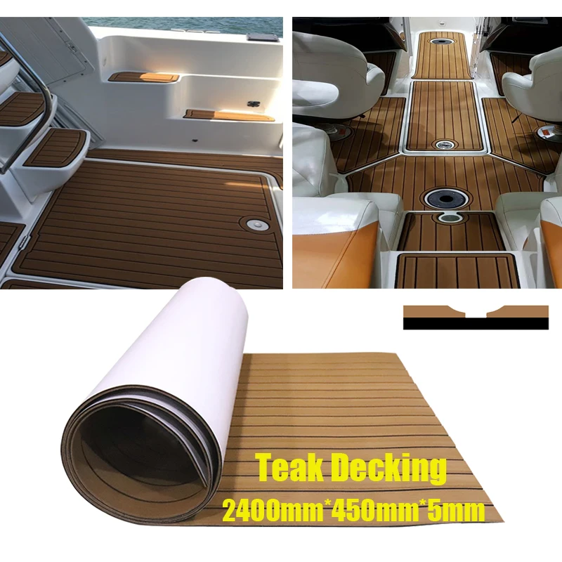 450*2400*5mm EVA Foam Faux Teak Boat Deck Mat Brown Decking Sheet Yacht Flooring Anti Skid Mat Self Adhesive Vehicle Pad 4.8