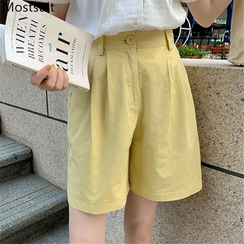 

2021 Summer Korean High Waist Women Shorts Casual Fashion Solid Straight Female Shorts Feminino